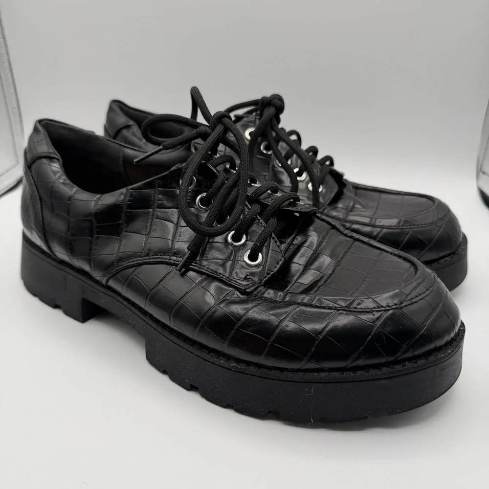 Torrid Croc Embossed Platform Lug Sole Oxford Shoes Black 10.5WW Extra Wide